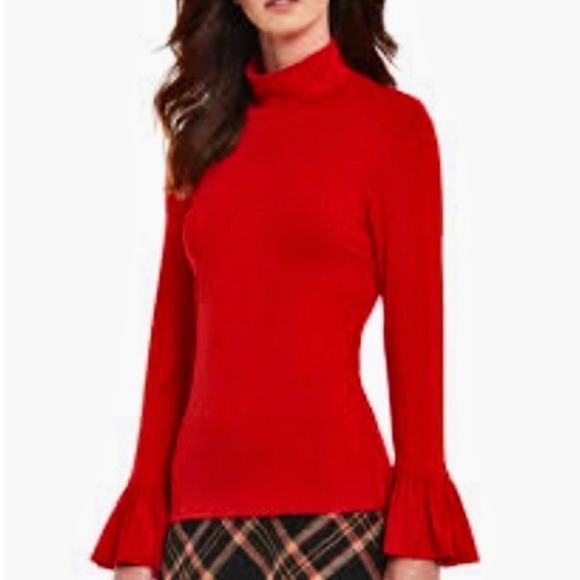 Trina Turk Red Stretch Jersey Abril Turtleneck Pullover Blouse Size Medium - Picture 2 of 8